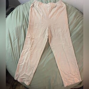 Cream linen blend straight leg front pleat pants